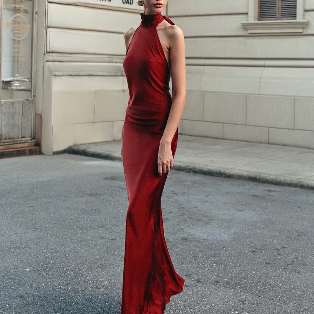 Commense Burgundy Small
Open Back Satin Halter Dress NWT$39 - Picture 7 of 8